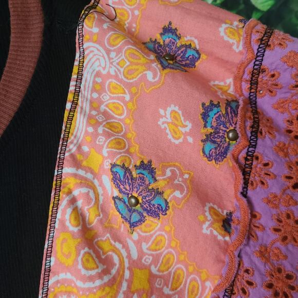 Free People Feelin’ It Embroidered Patchwork Top | Black & Brown | Boho Chic M - Picture 9 of 13